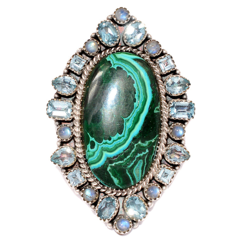 Jumbo - Malachite In Chrysocolla, Rainbow Moonstone & Blue Topaz Rings - MIXR643 Weight 41.90g
