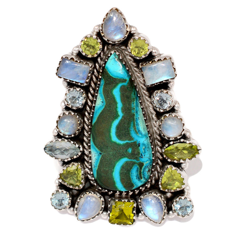 Jumbo - Malachite In Chrysocolla, Rainbow Moonstone, Peridot & Blue Topaz Rings - MIXR644 Weight 25.90g