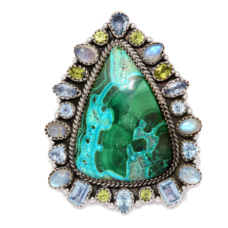 Jumbo - Malachite In Chrysocolla, Rainbow Moonstone, Peridot & Blue Topaz Rings - MIXR646 Weight 41.90g