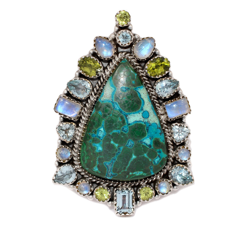 Jumbo - Malachite In Chrysocolla, Rainbow Moonstone, Peridot & Blue Topaz Rings - MIXR647 Weight 39.10g