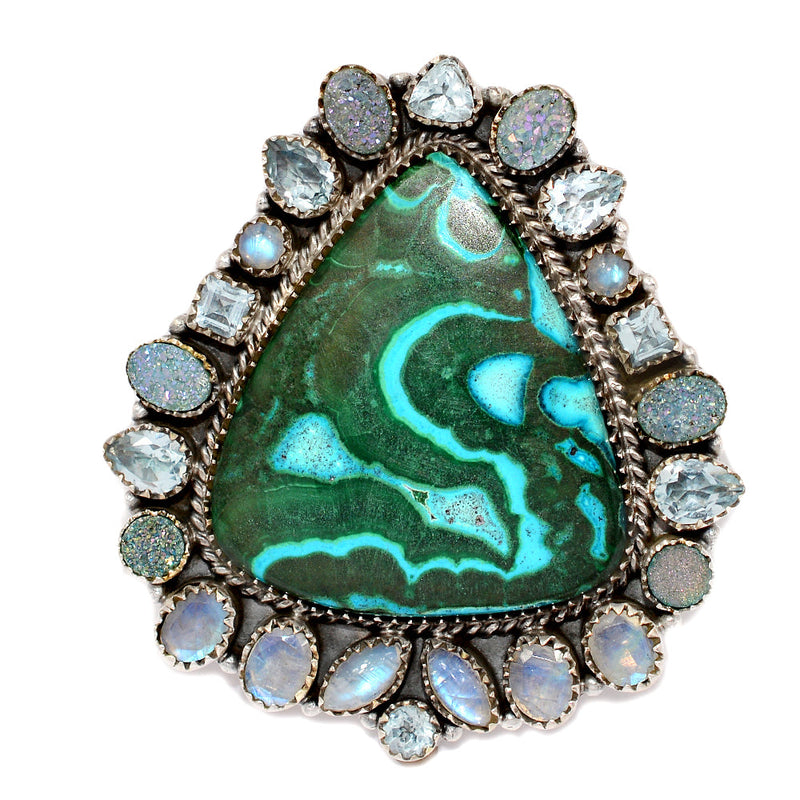 Jumbo - Malachite In Chrysocolla, Rainbow Moonstone, Agate Druzy & Blue Topaz Rings - MIXR648 Weight 46.20g