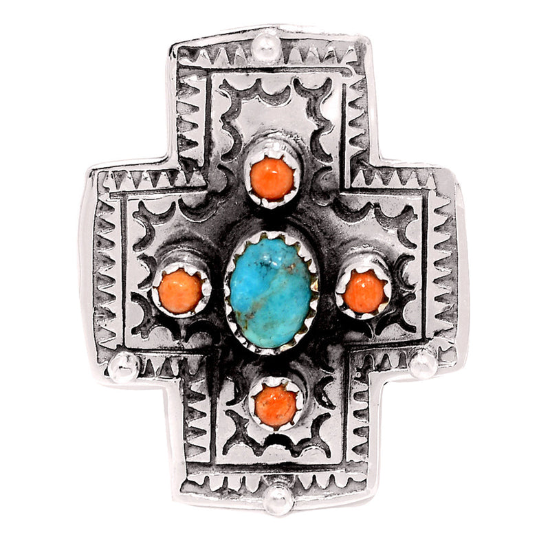 Jumbo - Blue Mohave Turquoise & Coral Rings - MIXR653 Weight 11.30g