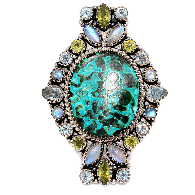 Jumbo - Malachite In Chrysocolla, Rainbow Moonstone, Peridot & Blue Topaz Rings - MIXR655 Weight 31.70g