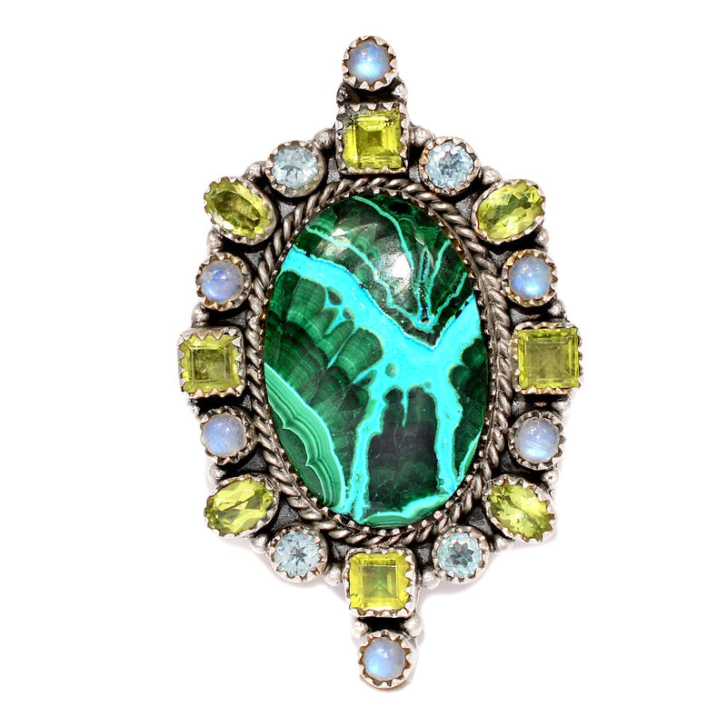 Jumbo - Malachite In Chrysocolla, Rainbow Moonstone, Peridot & Blue Topaz Rings - MIXR658 Weight 26.80g