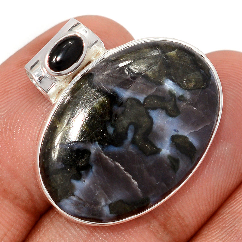 1" Mystic Merlinite Crystal & Black Onyx Cabochon Pendants - MMCP465