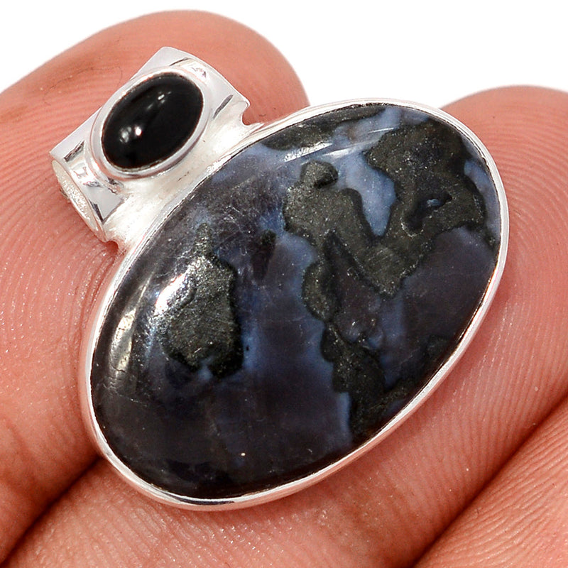 0.8" Mystic Merlinite Crystal & Black Onyx Cabochon Pendants - MMCP470