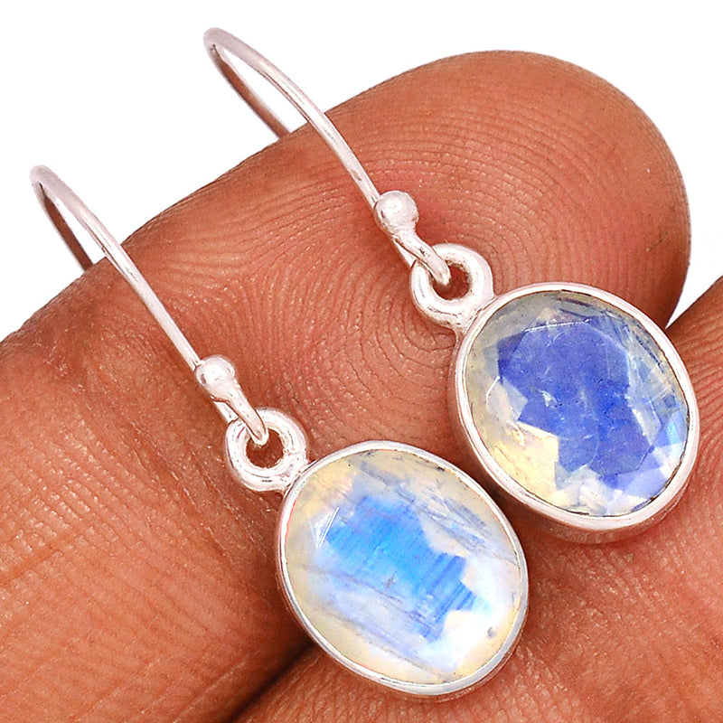 1.1" Rainbow Moonstone Faceted Earrings - MNFE543
