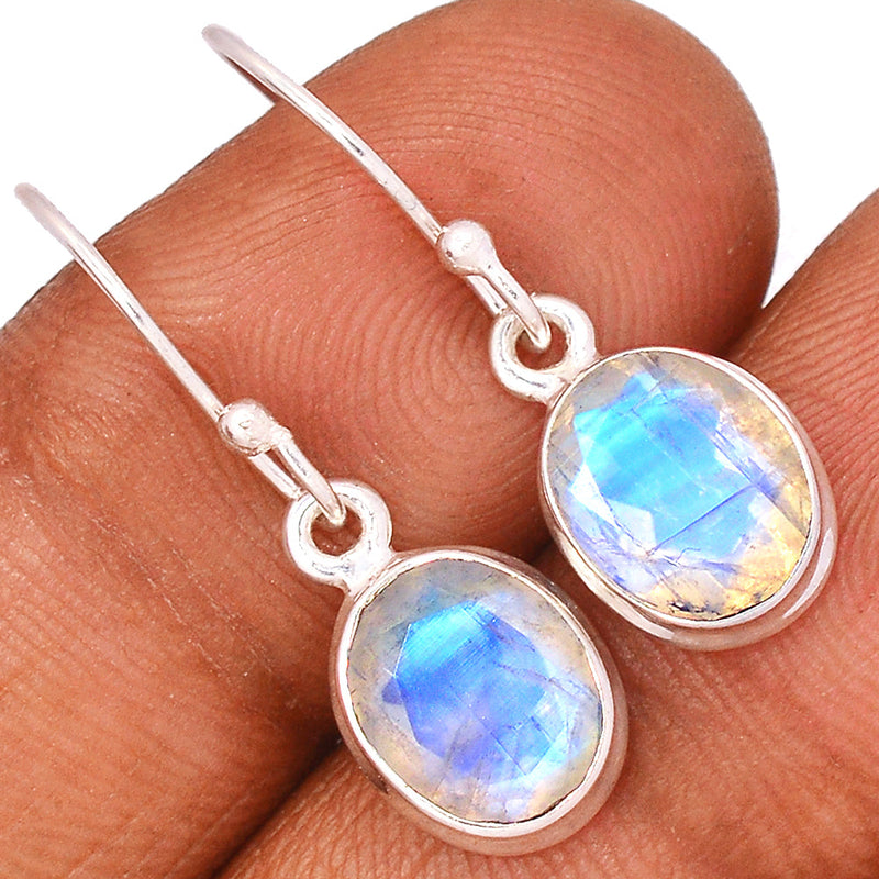 1.1" Rainbow Moonstone Faceted Earrings - MNFE562