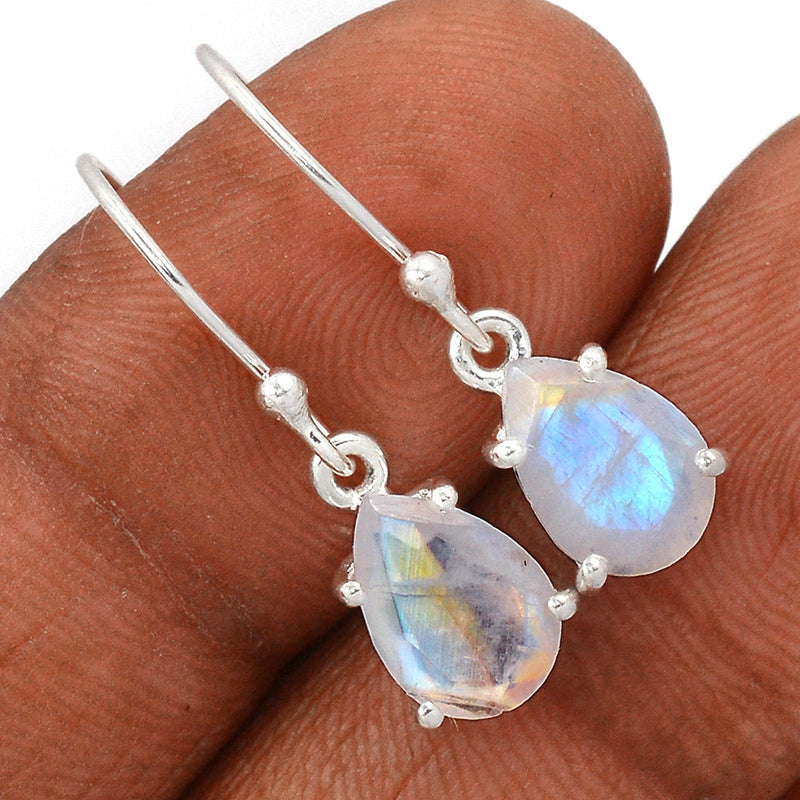1.1" Claw - Rainbow Moonstone Faceted Earrings - MNFE580