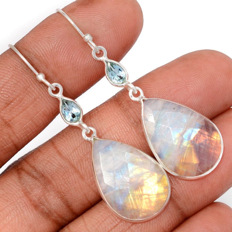 2" Moonstone Faceted & Blue Topaz Earrings - MNFE681