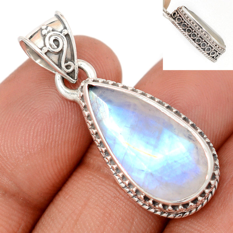 1.5" Fine Filigree - Rainbow Moonstone Faceted Pendants - MNFP1900