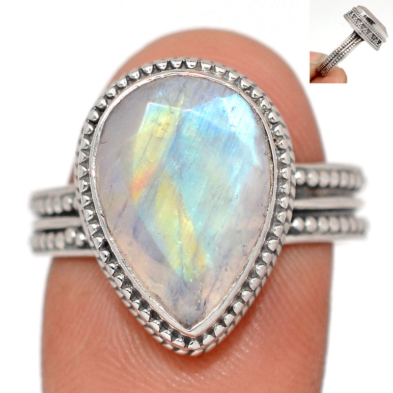 Fine Filigree - Rainbow Moonstone Faceted Ring - MNFR1740