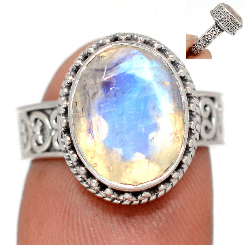 Fine Filigree - Rainbow Moonstone Faceted Ring - MNFR1746