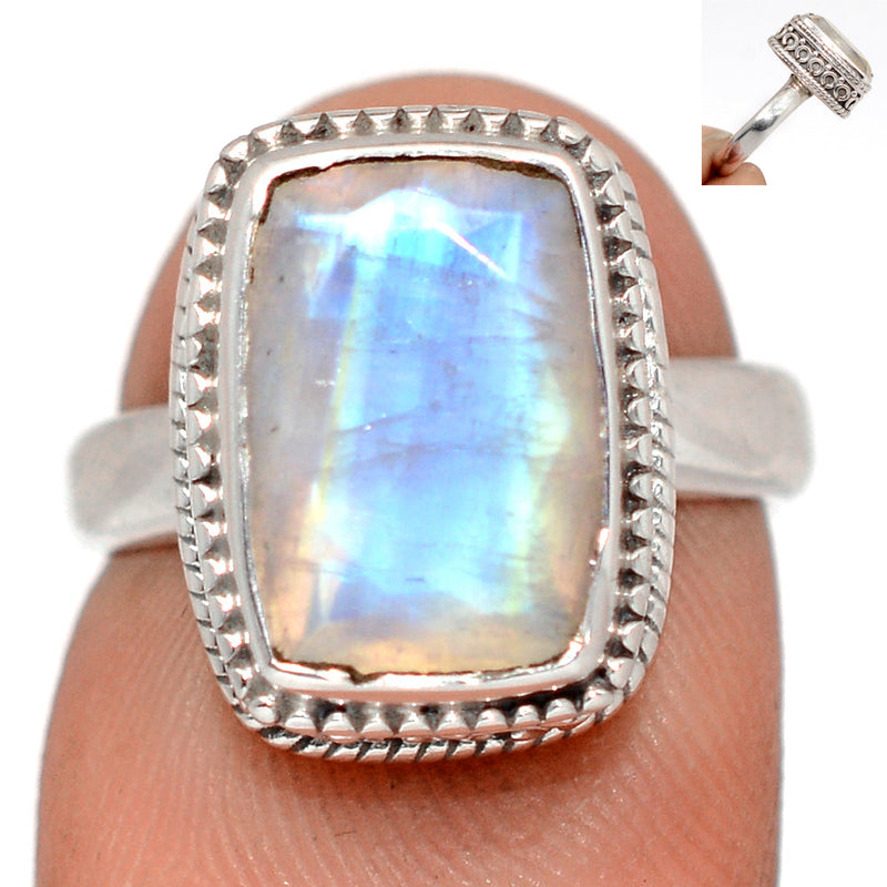 Fine Filigree - Rainbow Moonstone Faceted Ring - MNFR1747