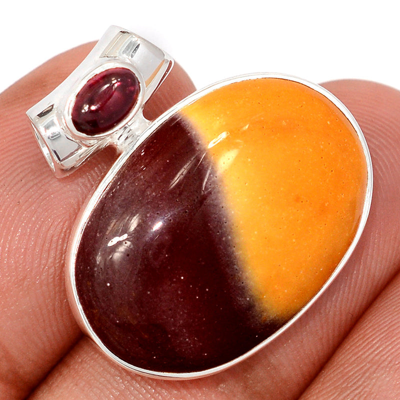 1" Mookaite & Garnet Cabochon Pendants - MOKP1429