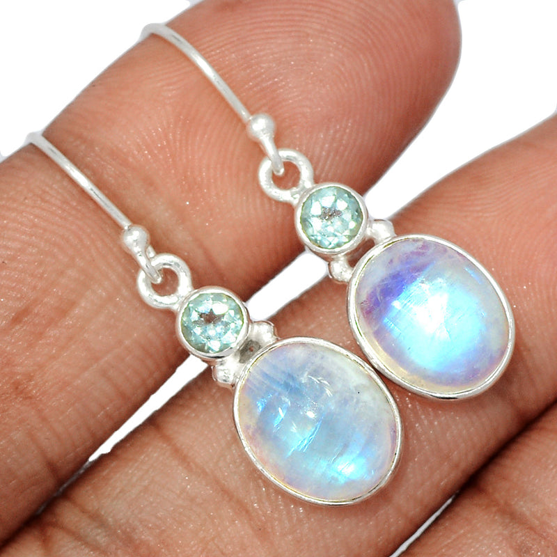 1.3" Rainbow Moonstone & Blue Topaz Earrings - MONE3475
