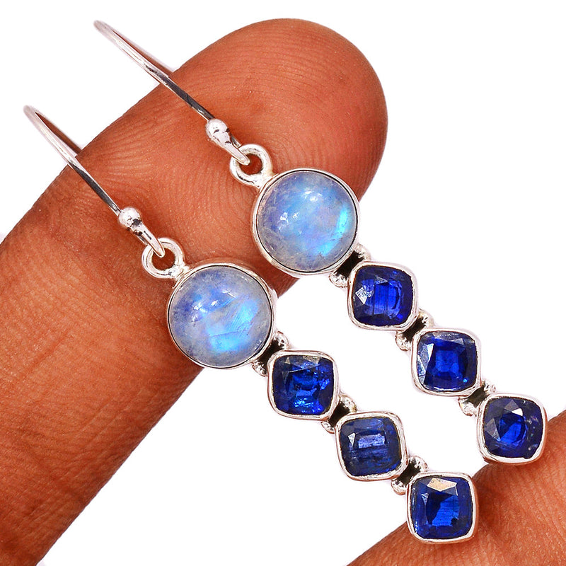2" Rainbow Moonstone & Kyanite Faceted Earrings - MONE3516