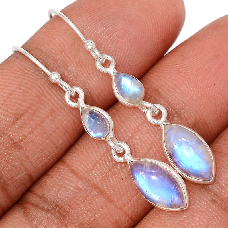 1.6" Lip Setting - Rainbow Moonstone Earrings - MONE3784