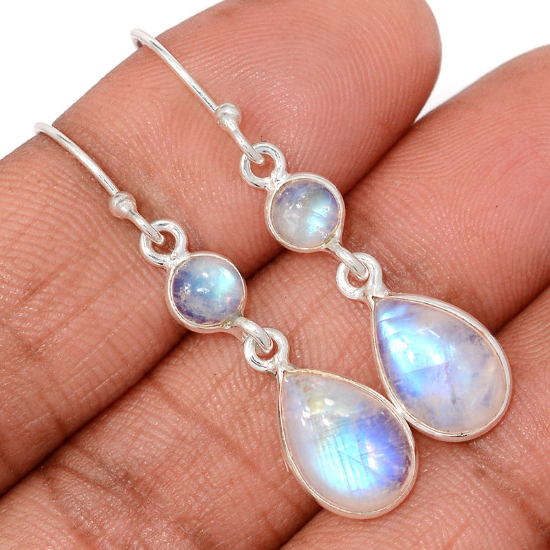 1.6" Lip Setting - Rainbow Moonstone Earrings - MONE3786