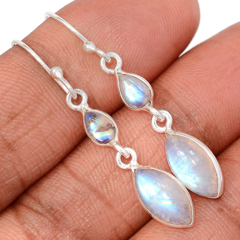 1.7" Lip Setting - Rainbow Moonstone Earrings - MONE3788