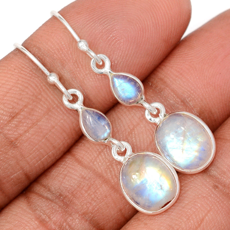1.6" Lip Setting - Rainbow Moonstone Earrings - MONE3789