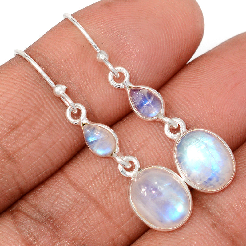 1.6" Lip Setting - Rainbow Moonstone Earrings - MONE3791