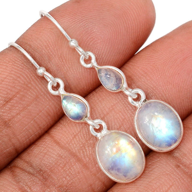 1.6" Lip Setting - Rainbow Moonstone Earrings - MONE3792