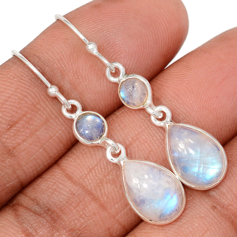 1.6" Lip Setting - Rainbow Moonstone Earrings - MONE3793