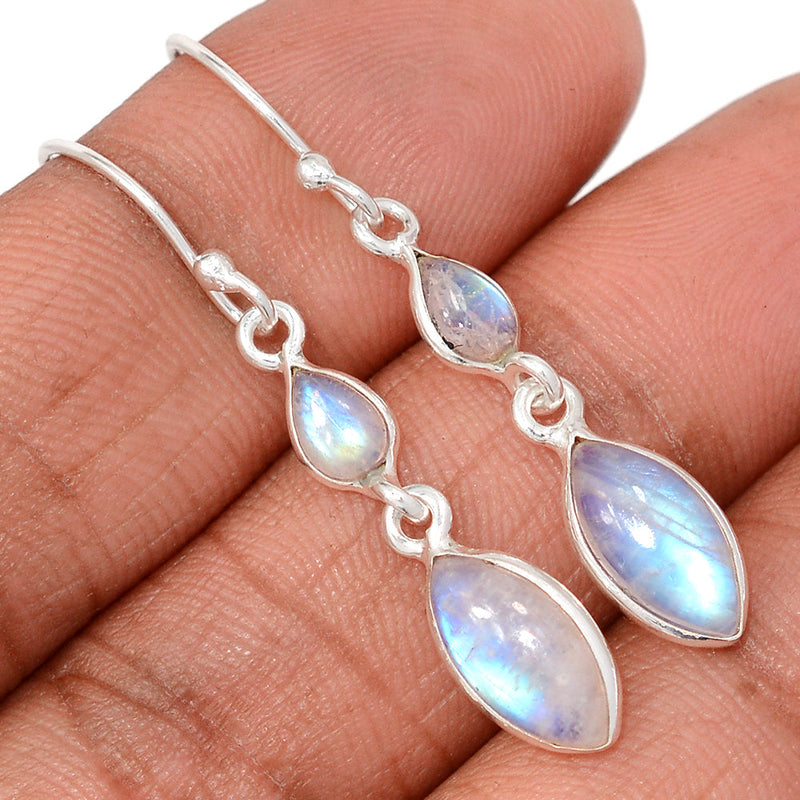 1.6" Lip Setting - Rainbow Moonstone Earrings - MONE3794