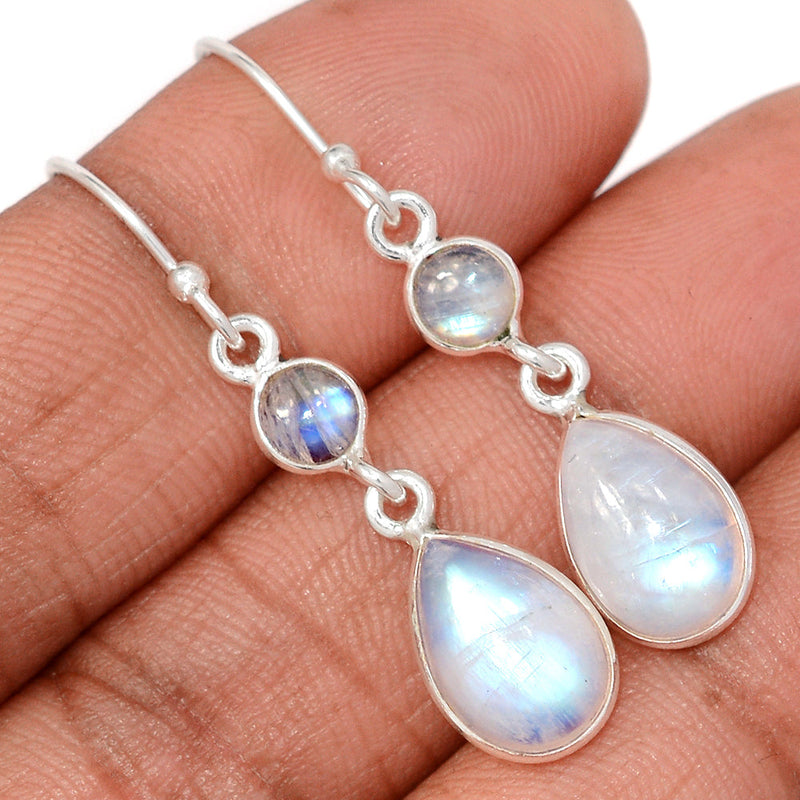 1.6" Lip Setting - Rainbow Moonstone Earrings - MONE3796