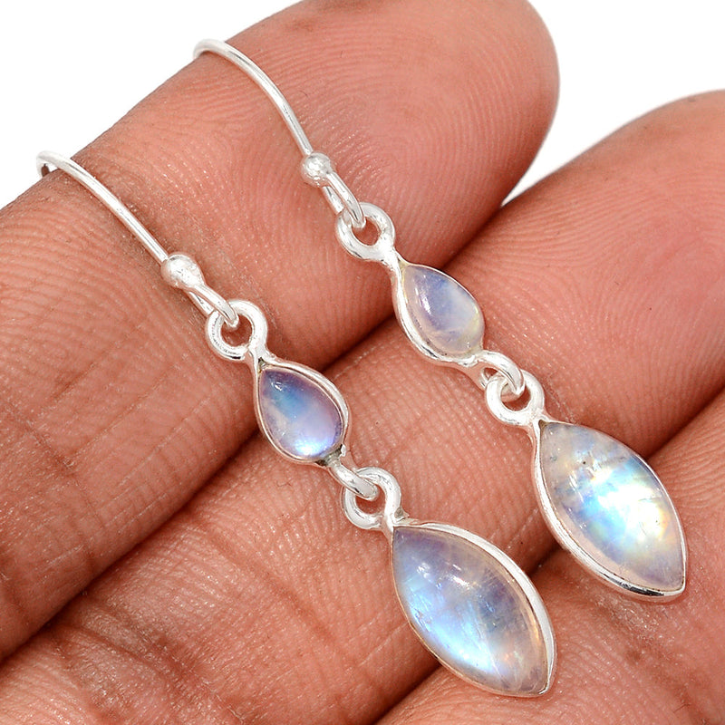 1.7" Lip Setting - Rainbow Moonstone Earrings - MONE3797