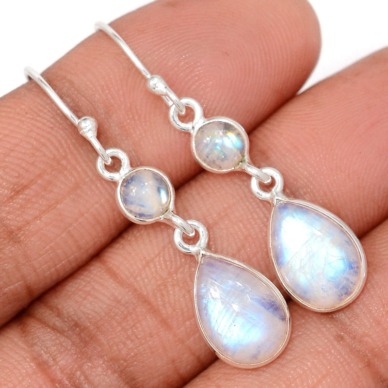 1.6" Lip Setting - Rainbow Moonstone Earrings - MONE3798
