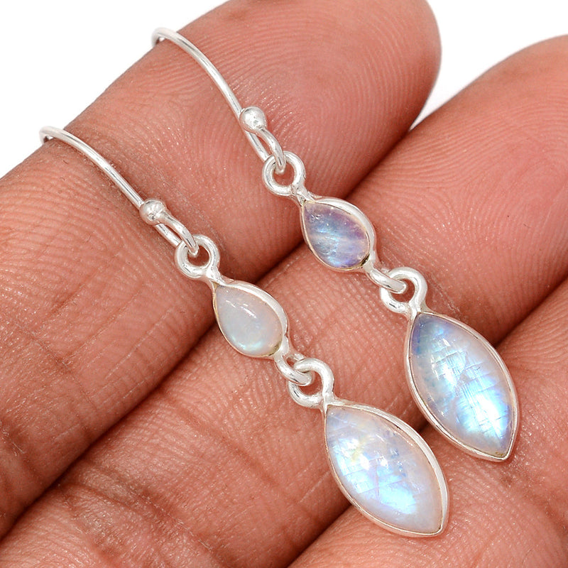 1.6" Lip Setting - Rainbow Moonstone Earrings - MONE3801