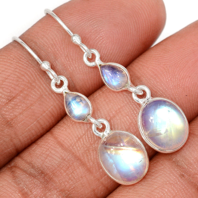 1.6" Lip Setting - Rainbow Moonstone Earrings - MONE3802