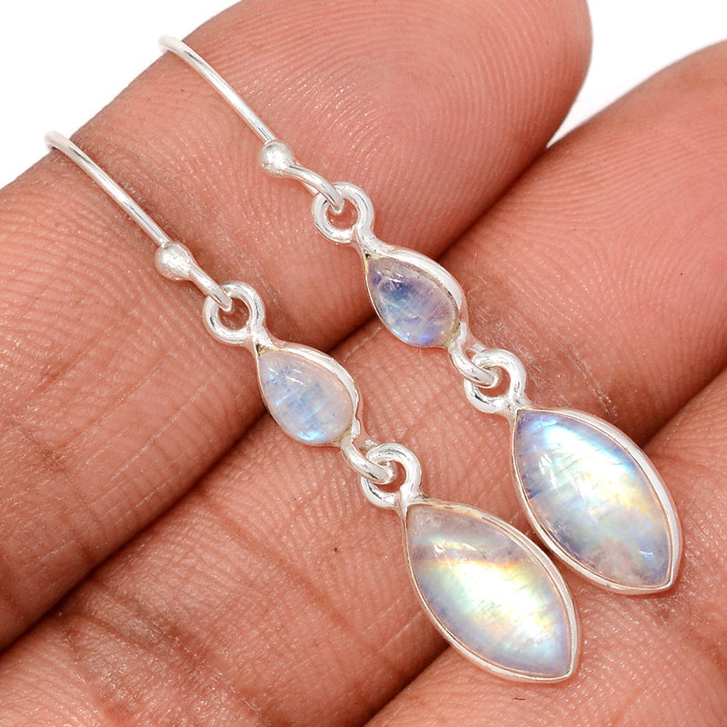 1.6" Lip Setting - Rainbow Moonstone Earrings - MONE3808