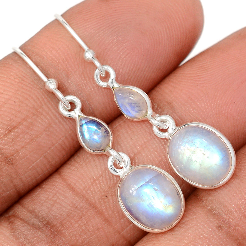 1.6" Lip Setting - Rainbow Moonstone Earrings - MONE3814