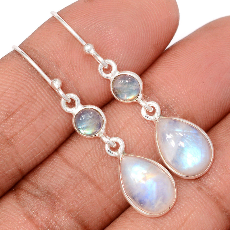 1.6" Lip Setting - Rainbow Moonstone Earrings - MONE3819