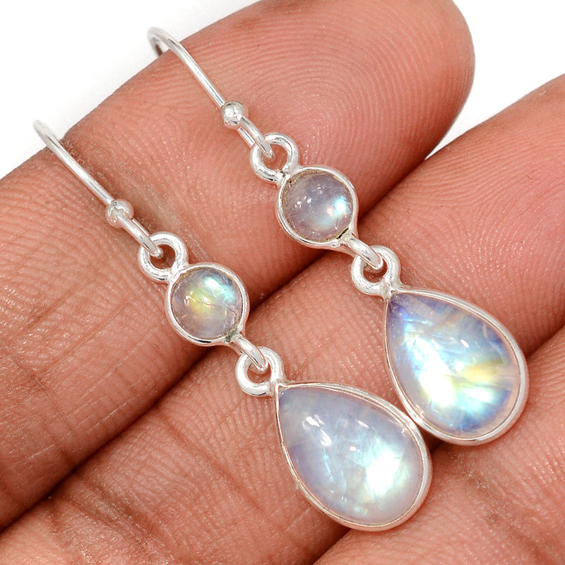 1.6" Lip Setting - Rainbow Moonstone Earrings - MONE3822