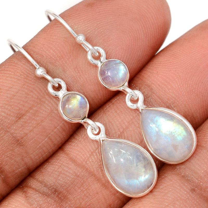 1.6" Lip Setting - Rainbow Moonstone Earrings - MONE3823