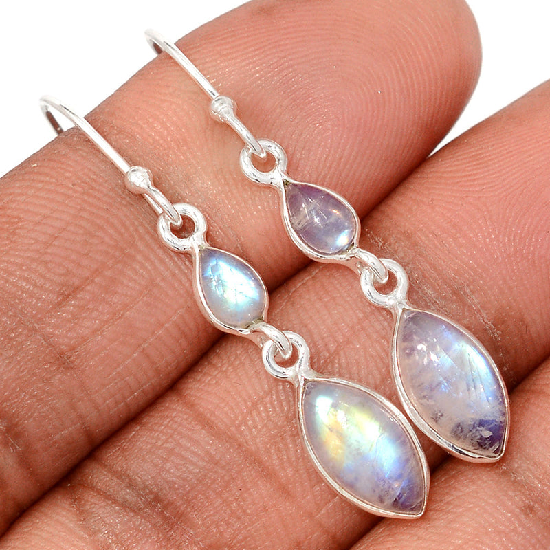 1.6" Lip Setting - Rainbow Moonstone Earrings - MONE3824