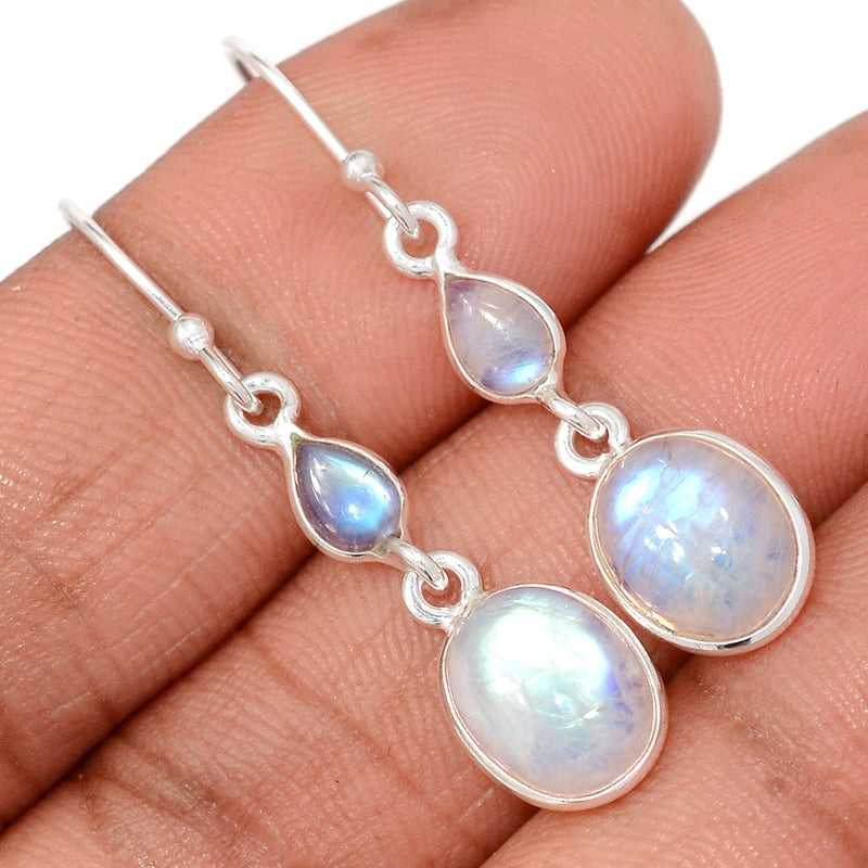 1.6" Lip Setting - Rainbow Moonstone Earrings - MONE3827