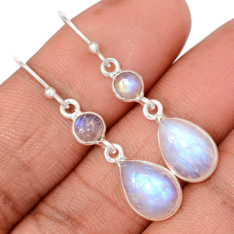 1.6" Lip Setting - Rainbow Moonstone Earrings - MONE3829