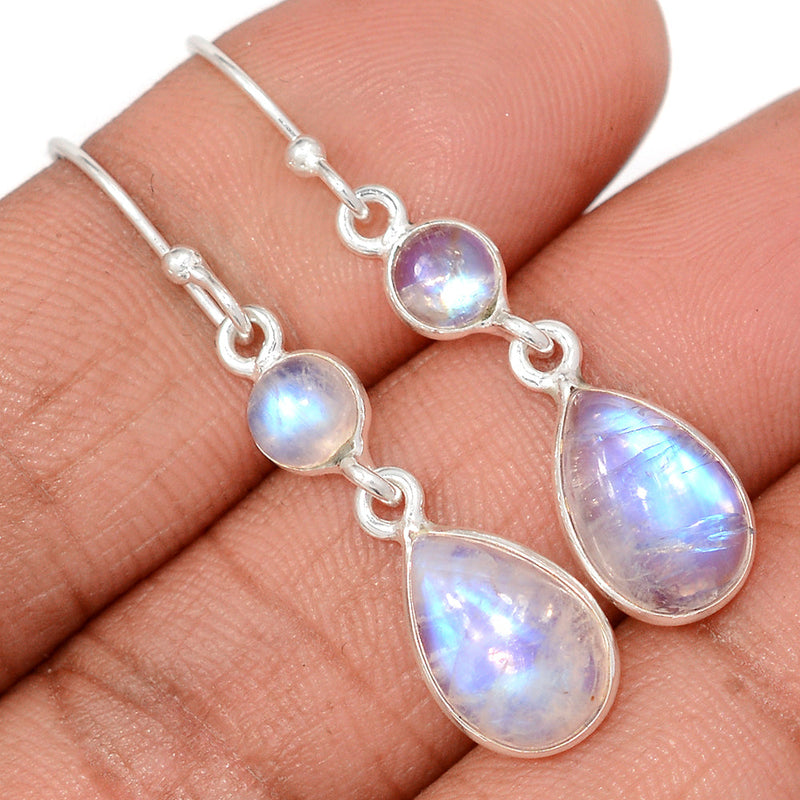 1.6" Lip Setting - Rainbow Moonstone Earrings - MONE3832