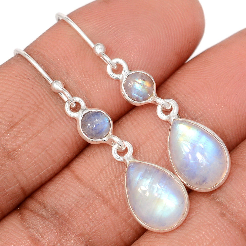 1.6" Lip Setting - Rainbow Moonstone Earrings - MONE3834