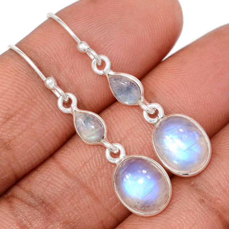 1.6" Lip Setting - Rainbow Moonstone Earrings - MONE3835