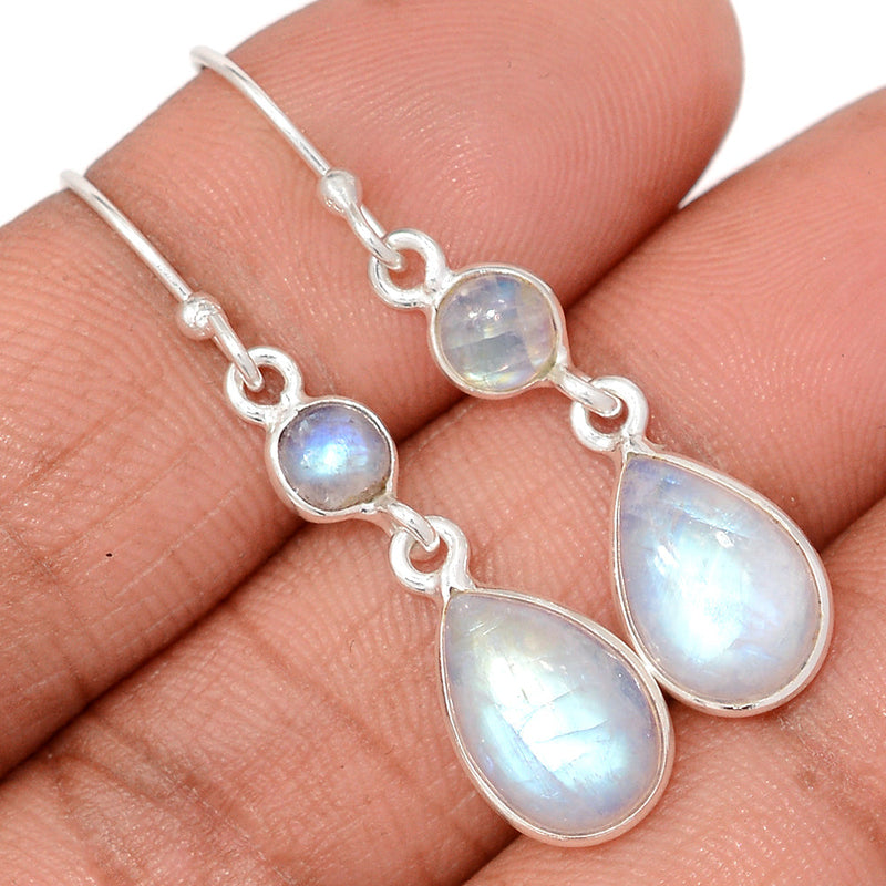 1.6" Lip Setting - Rainbow Moonstone Earrings - MONE3836
