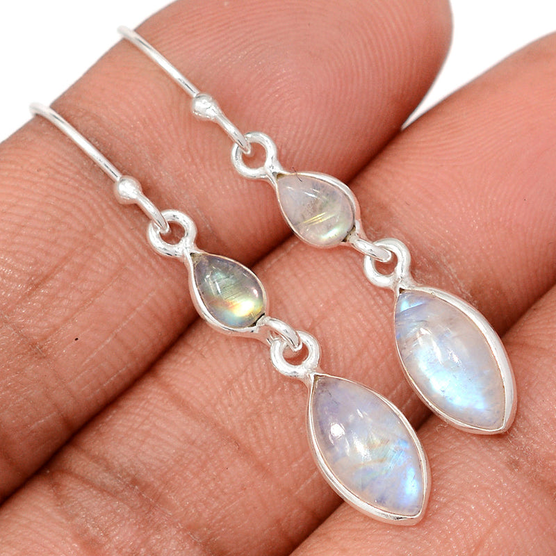 1.6" Lip Setting - Rainbow Moonstone Earrings - MONE3837