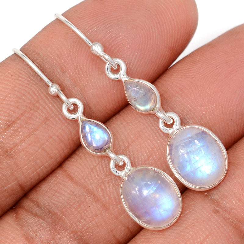 1.6" Lip Setting - Rainbow Moonstone Earrings - MONE3839