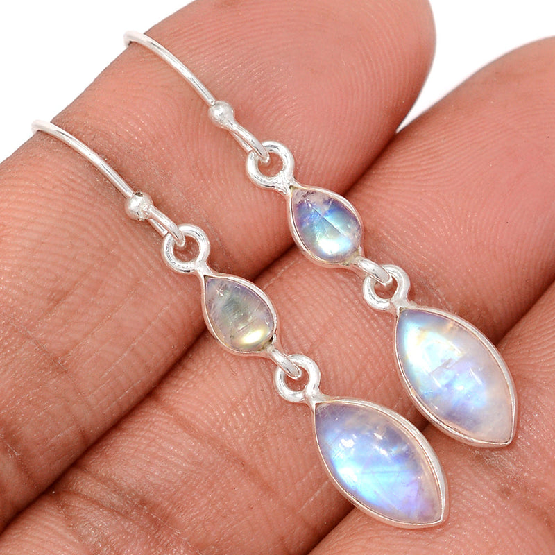 1.6" Lip Setting - Rainbow Moonstone Earrings - MONE3840