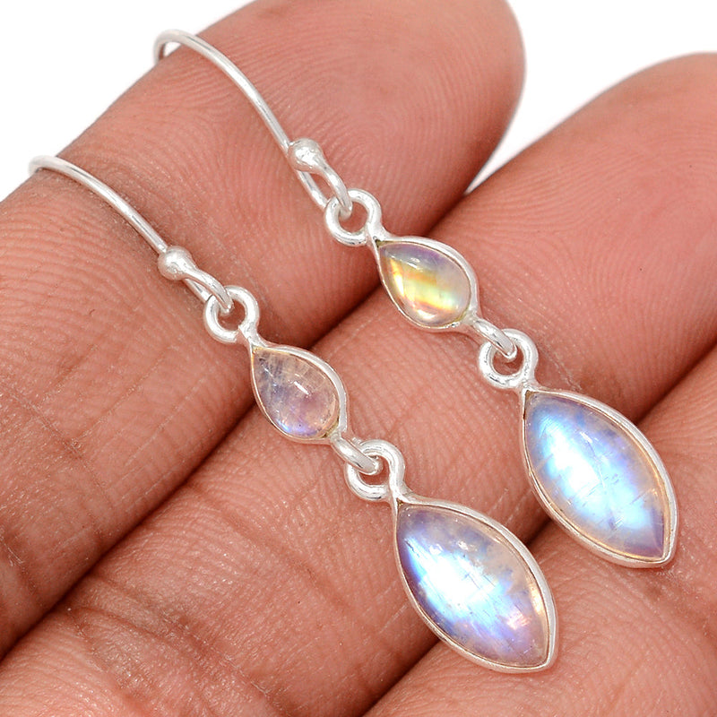 1.7" Lip Setting - Rainbow Moonstone Earrings - MONE3842